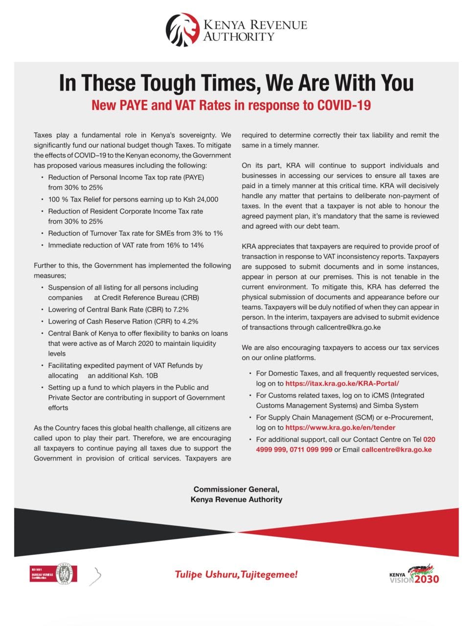 New PAYE and VAT Rates in Response to COVID-19 Pandemic in Kenya