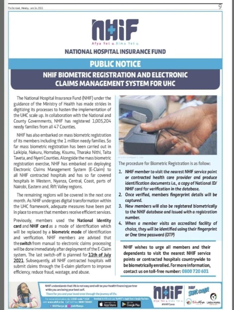 NHIF BIOMETRIC REGISTRATION AND ELECTRONIC CLAIMS MANAGEMENT FOR UHC