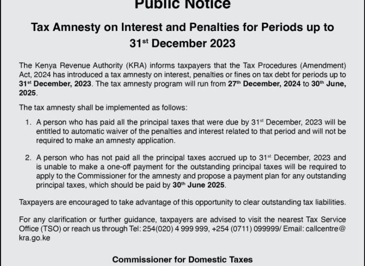 Tax Amnesty on Interest and Penalties for Periods up to 31st December 2023
