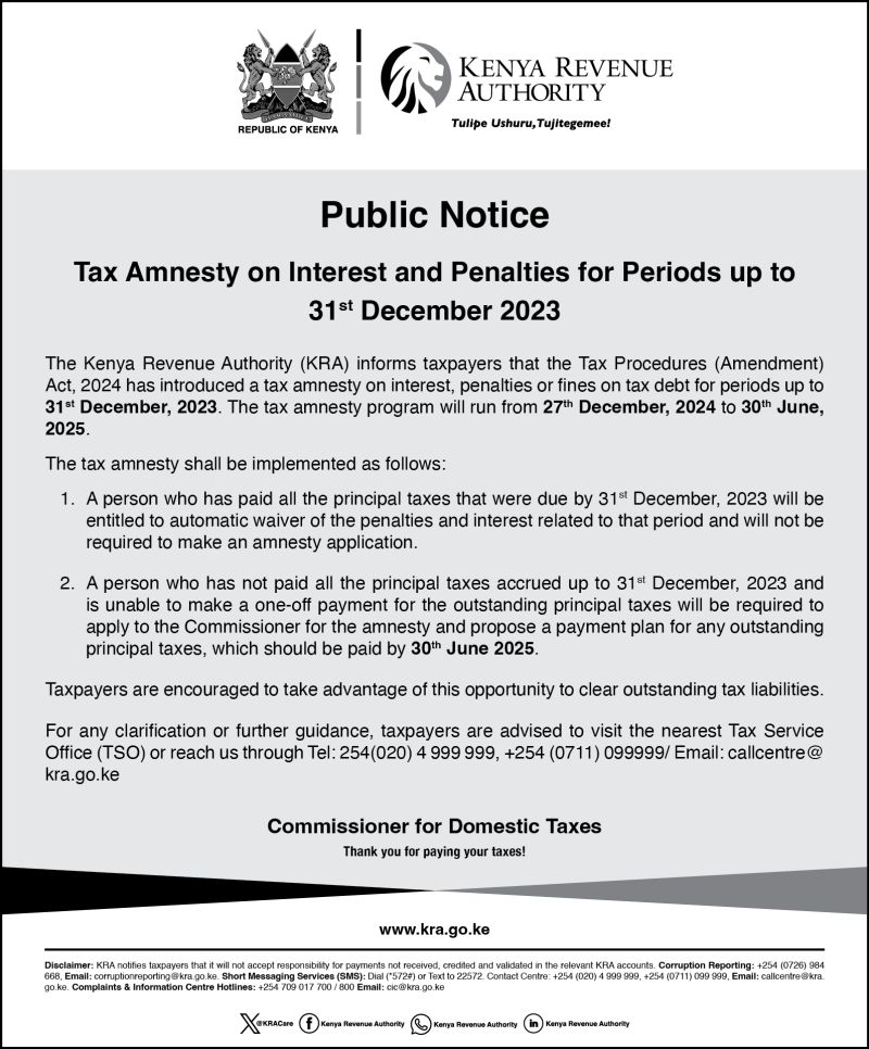 Tax Amnesty on Interest and Penalties for Periods up to 31st December 2023